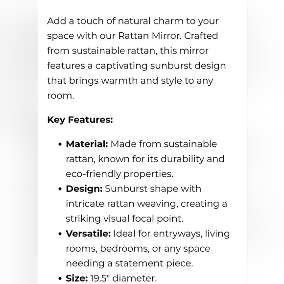 Chic Cream Rattan Wall Mirror - Picture 4 of 9